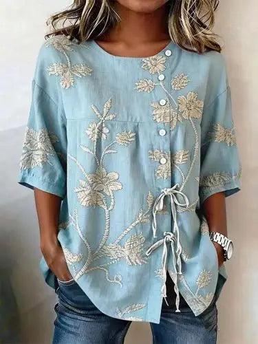 Catherine - Blouse Élégante en Broderie Florale