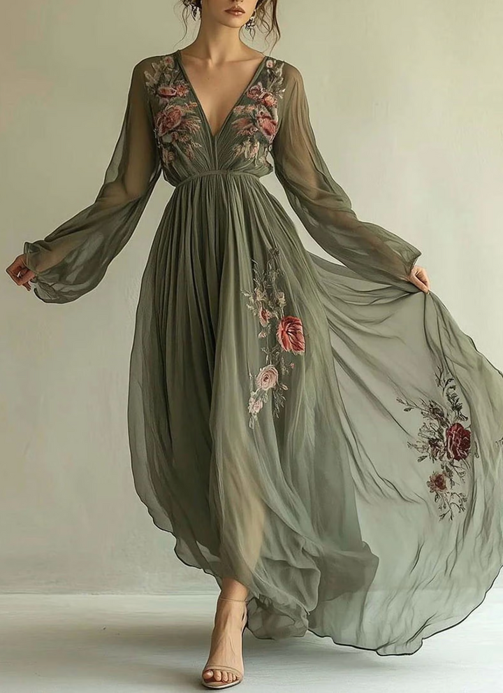 Élodine™ | Robe Maxi Bohémienne avec Imprimé Floral