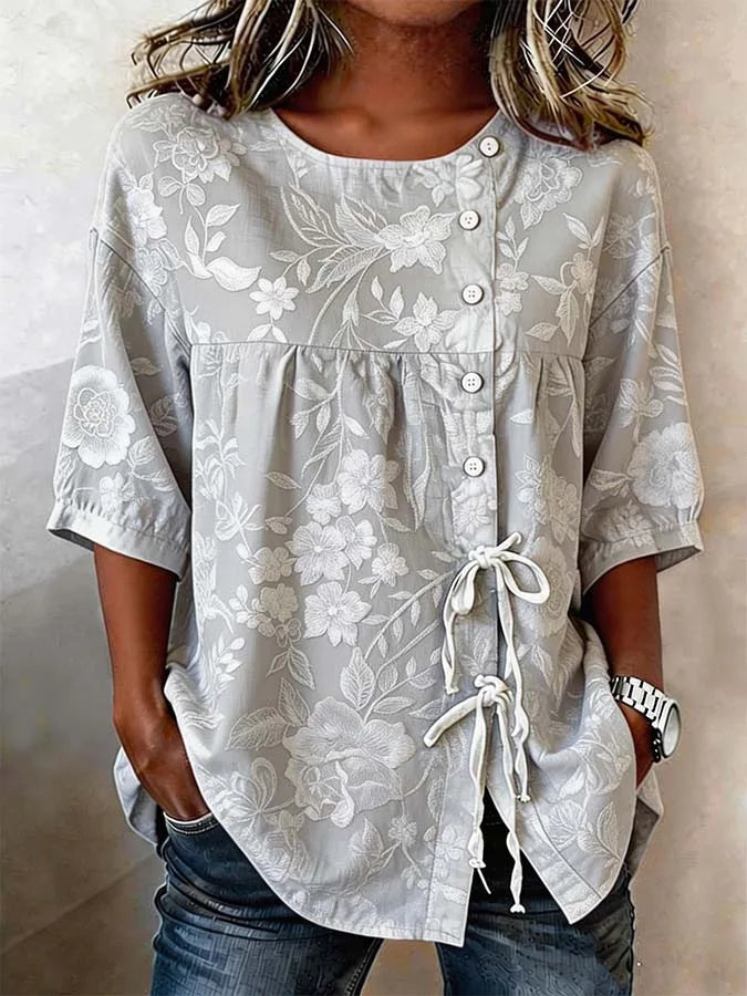 Catherine - Blouse Élégante en Broderie Florale