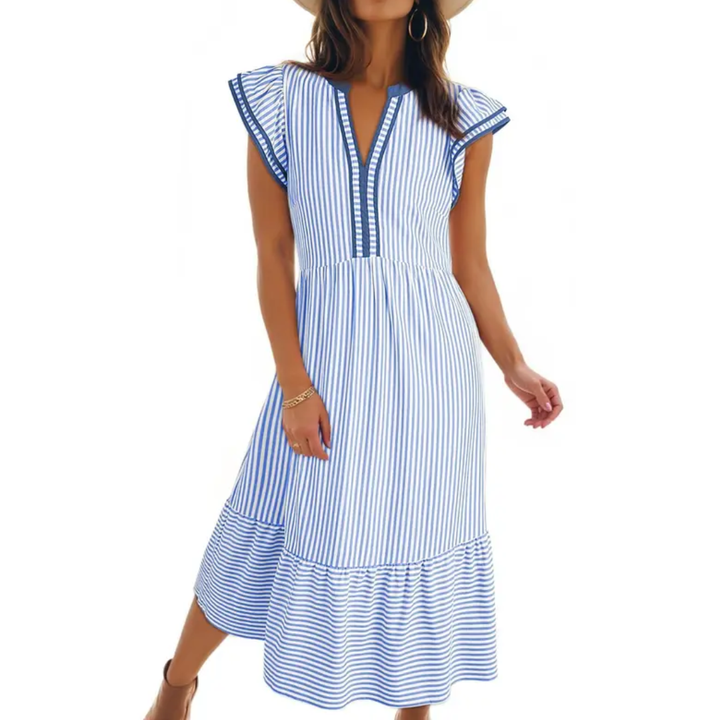 Ruby - Robe Midi à Volants Rayée et Aérée