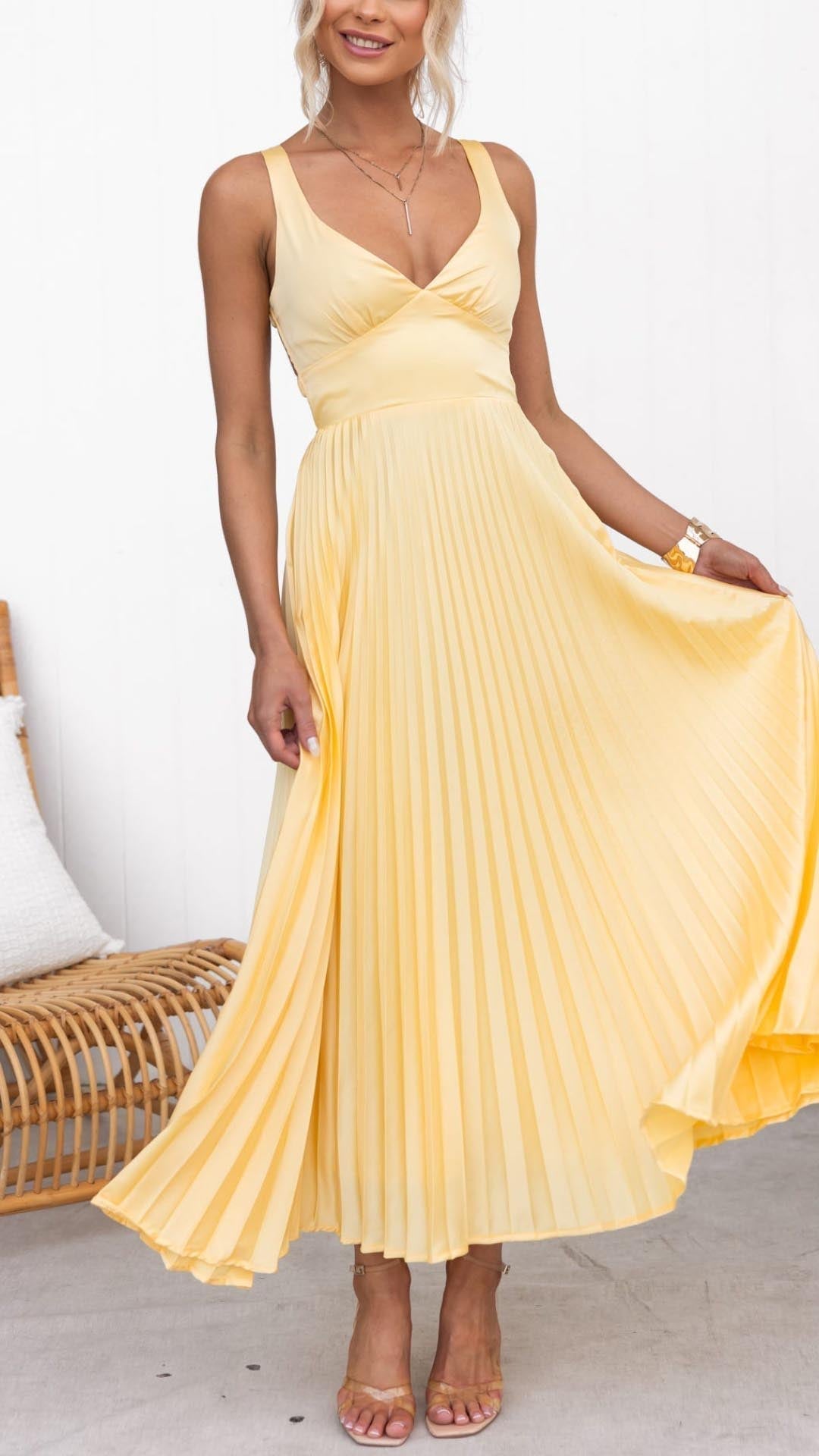 Lorie - Robe Maxi Plissée à Col V