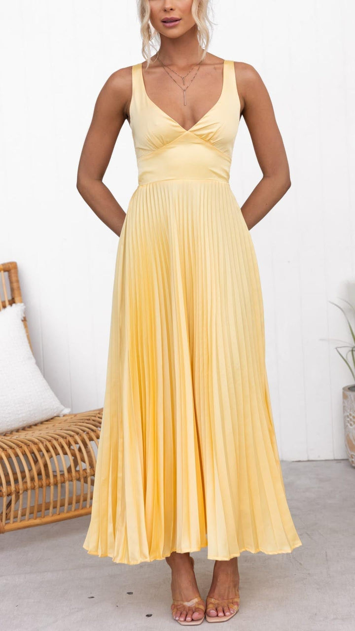 Lorie - Robe Maxi Plissée à Col V