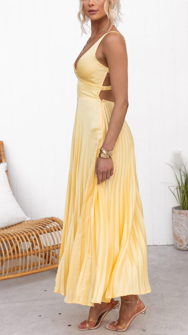 Lorie - Robe Maxi Plissée à Col V