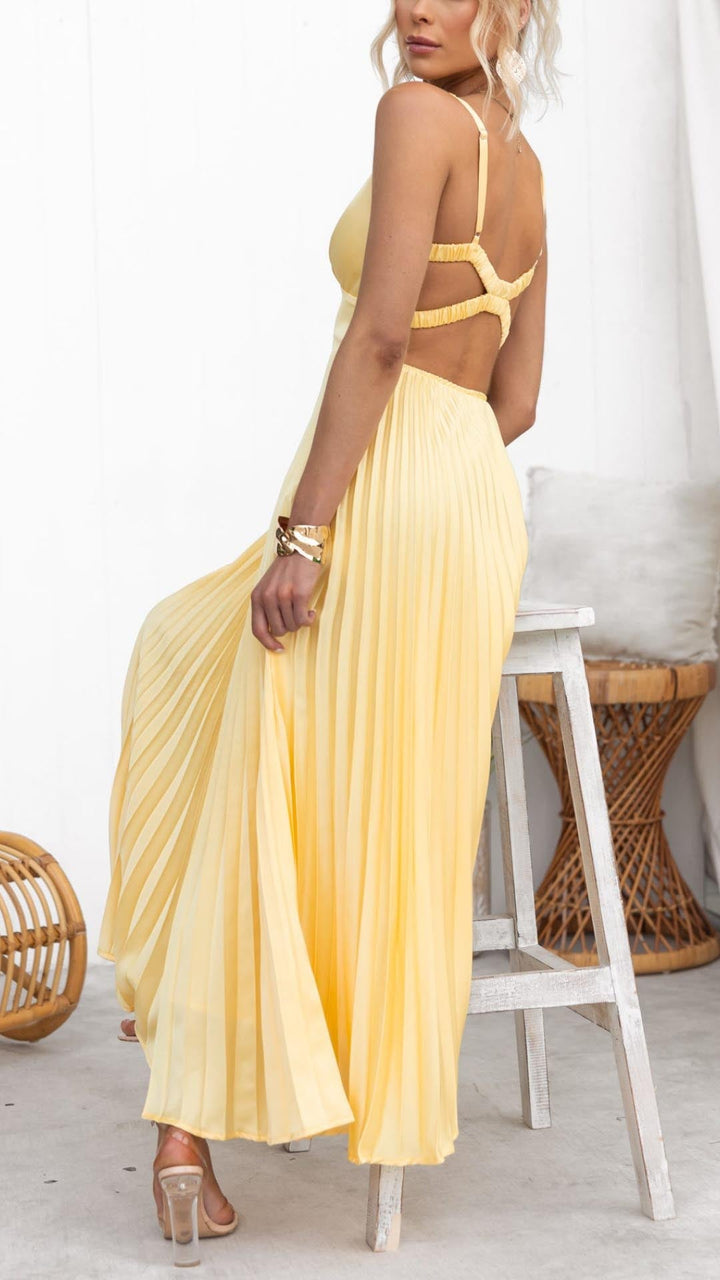 Lorie - Robe Maxi Plissée à Col V