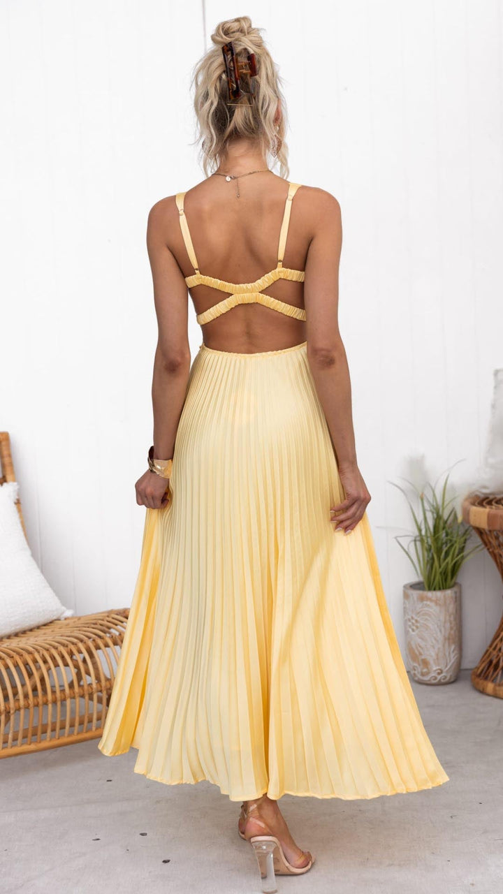 Lorie - Robe Maxi Plissée à Col V