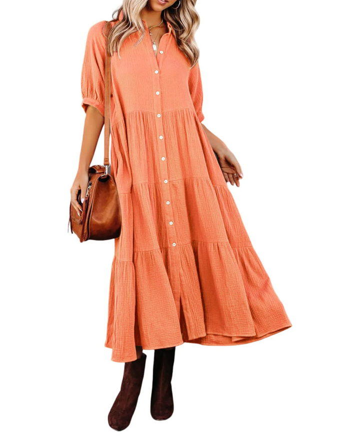 Lena - Robe chemise luxueuse à volants