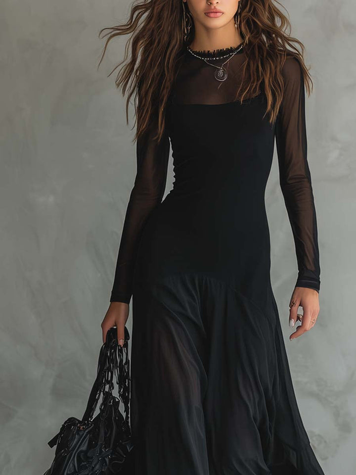Elina – Robe Maxi en Tulle Noir Éthéré