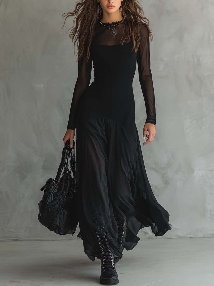Elina – Robe Maxi en Tulle Noir Éthéré