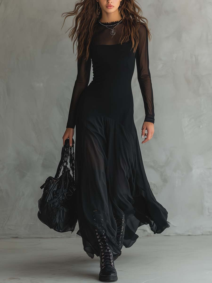 Diane• Robe maxi à coupe ample en tulle noir