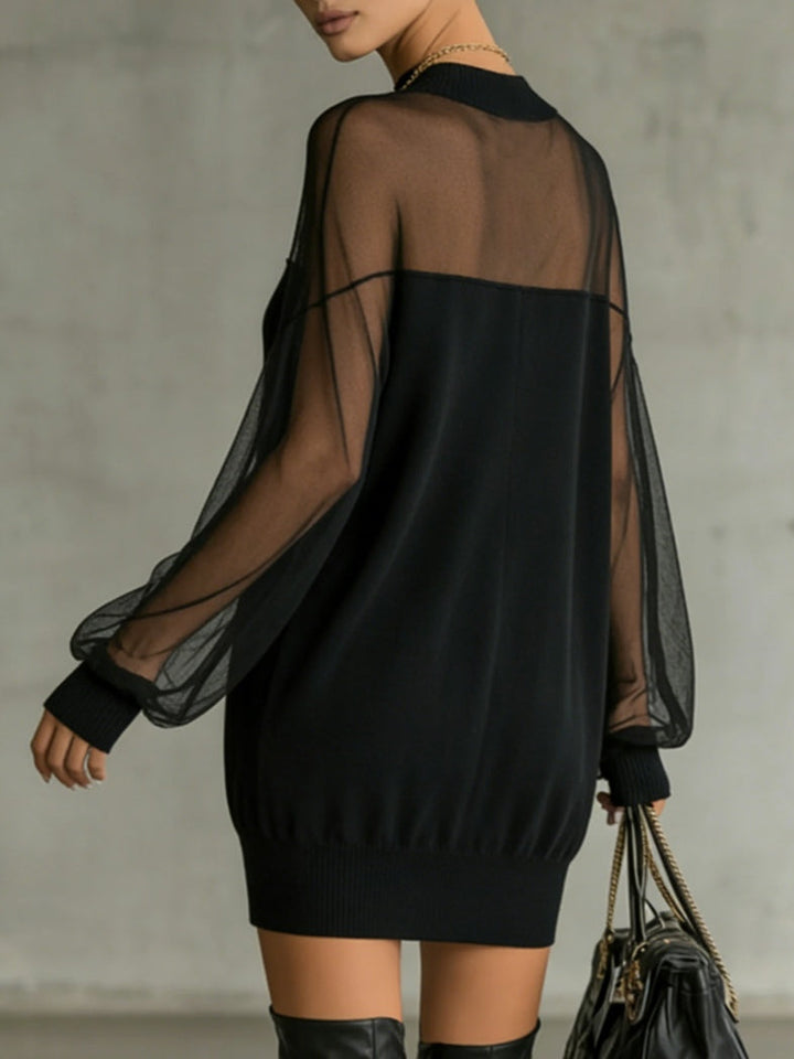 Amélie™ | Robe Mini Noire Élégante avec Manches en Maille