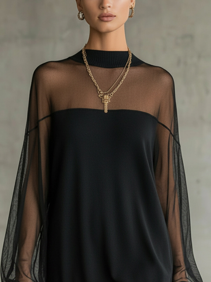 Amélie™ | Robe Mini Noire Élégante avec Manches en Maille