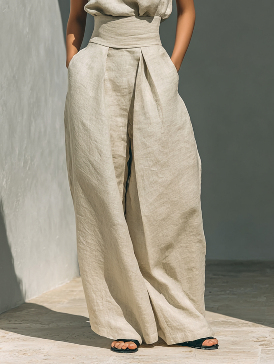 Dorothy • Ensemble composé d'un top sans manches beige et d'un pantalon large