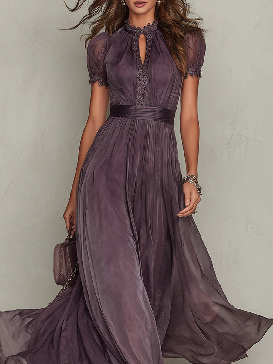 Flavia | Élégante Robe Maxi Chiffon Violet avec Découpe