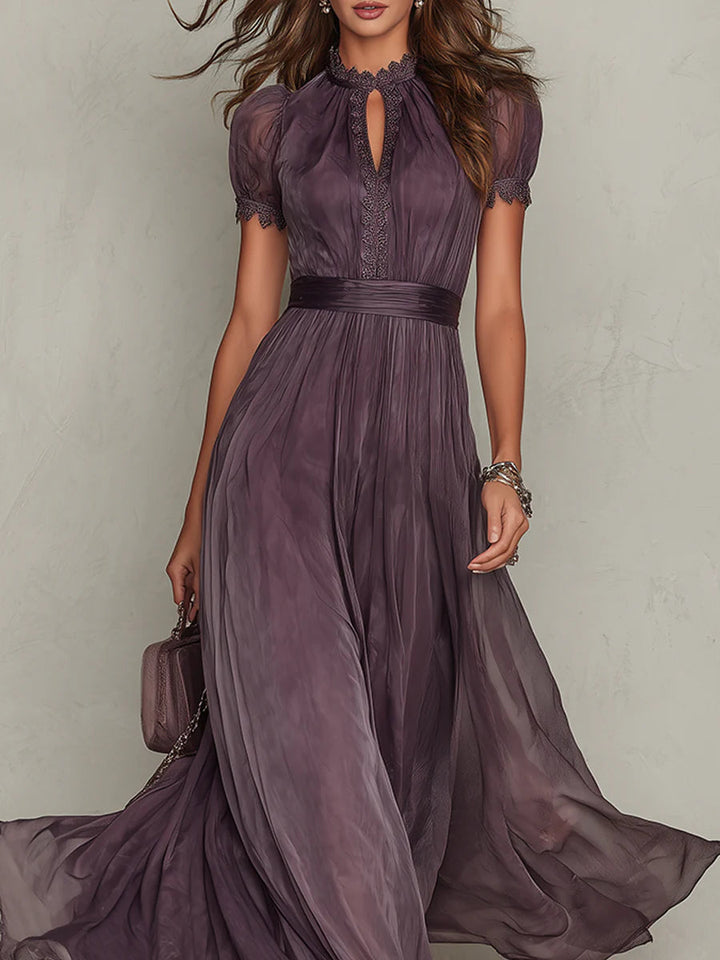 Flavia | Élégante Robe Maxi Chiffon Violet avec Découpe