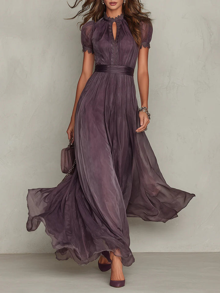 Flavia | Élégante Robe Maxi Chiffon Violet avec Découpe
