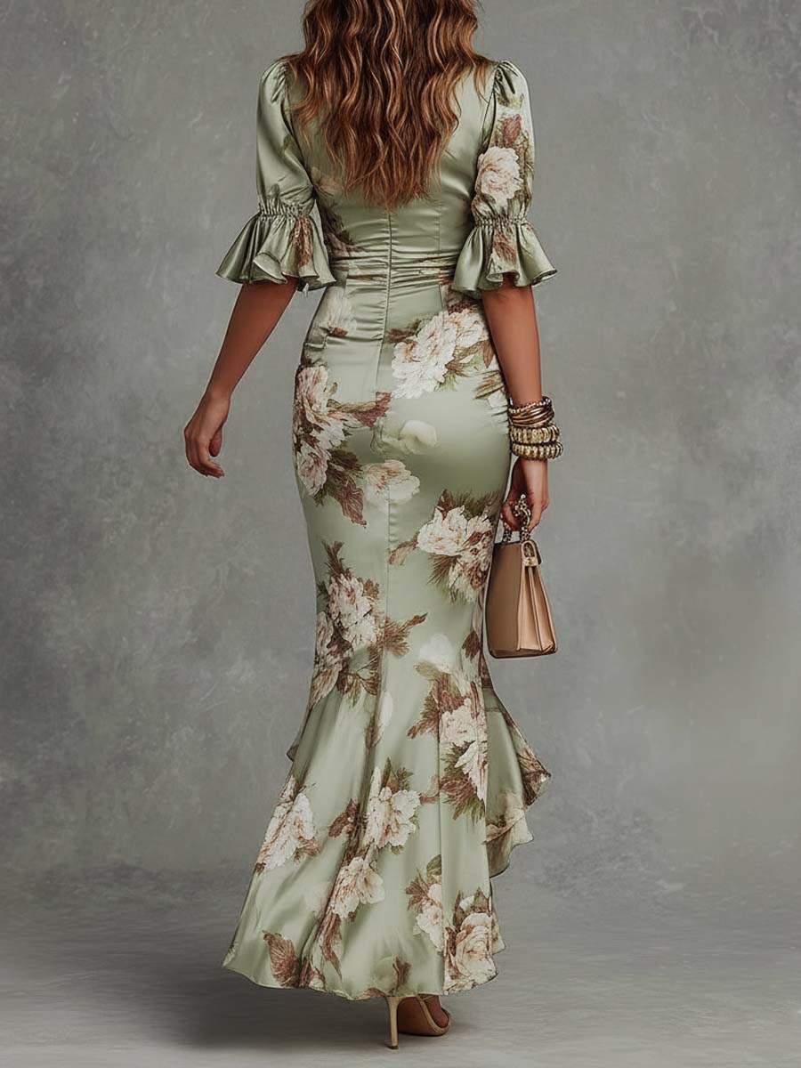 Dixie - Robe Midi en Satin Floral