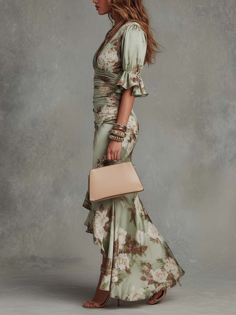 Dixie - Robe Midi en Satin Floral