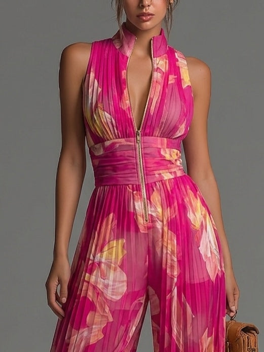 Gianna - Combinaison Chiffon Floral Fuchsia