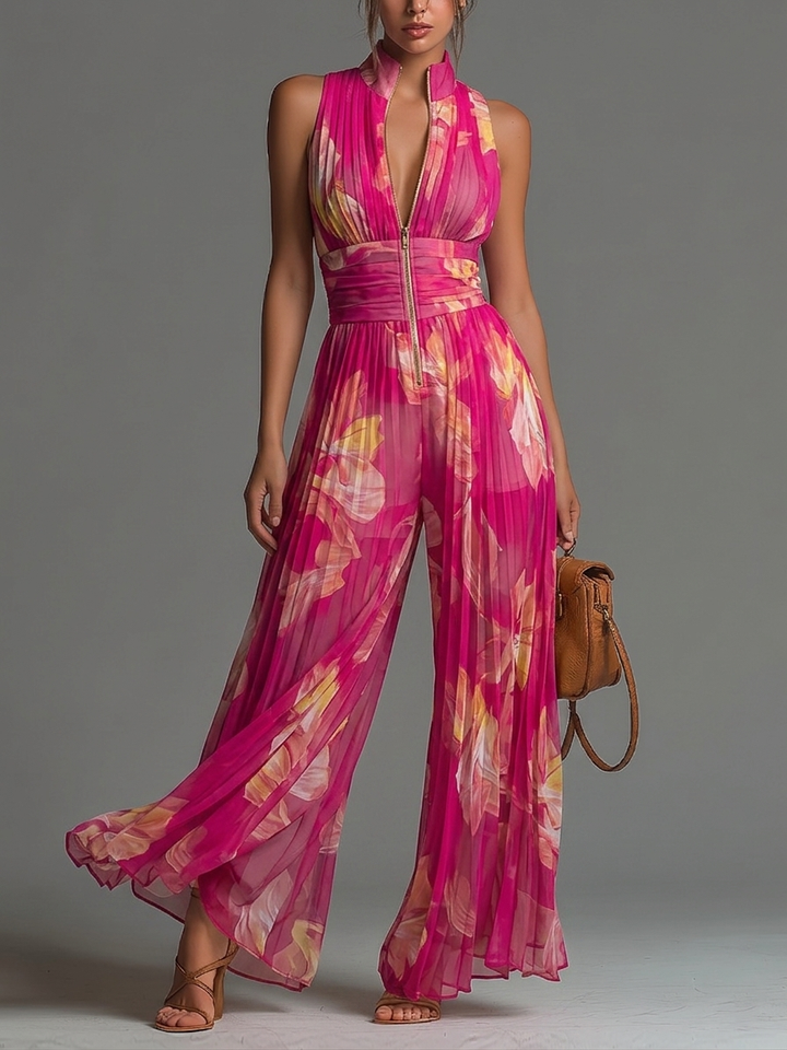 Gianna - Combinaison Chiffon Floral Fuchsia