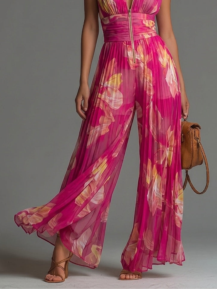 Gianna - Combinaison Chiffon Floral Fuchsia
