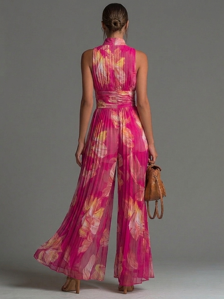 Gianna - Combinaison Chiffon Floral Fuchsia