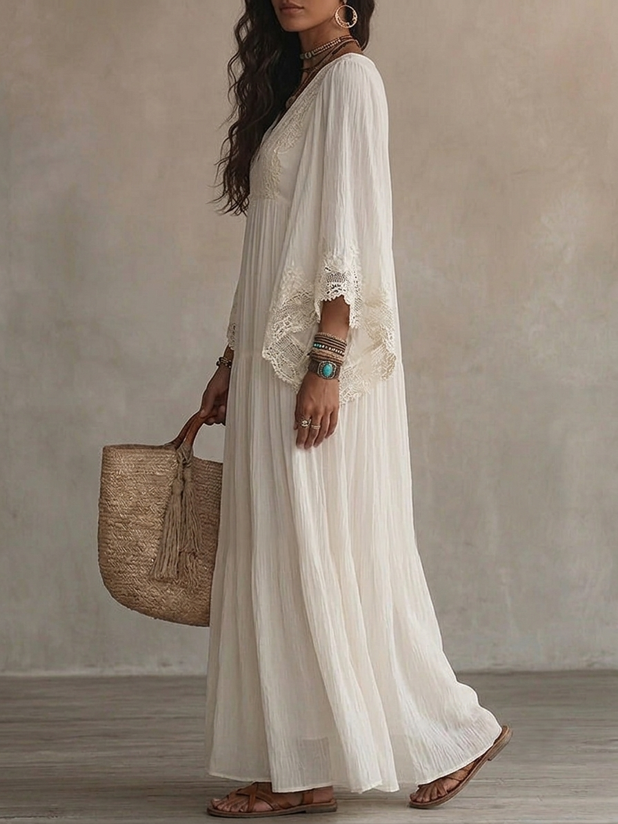 Cailley - Robe Maxi Blanche à Col V