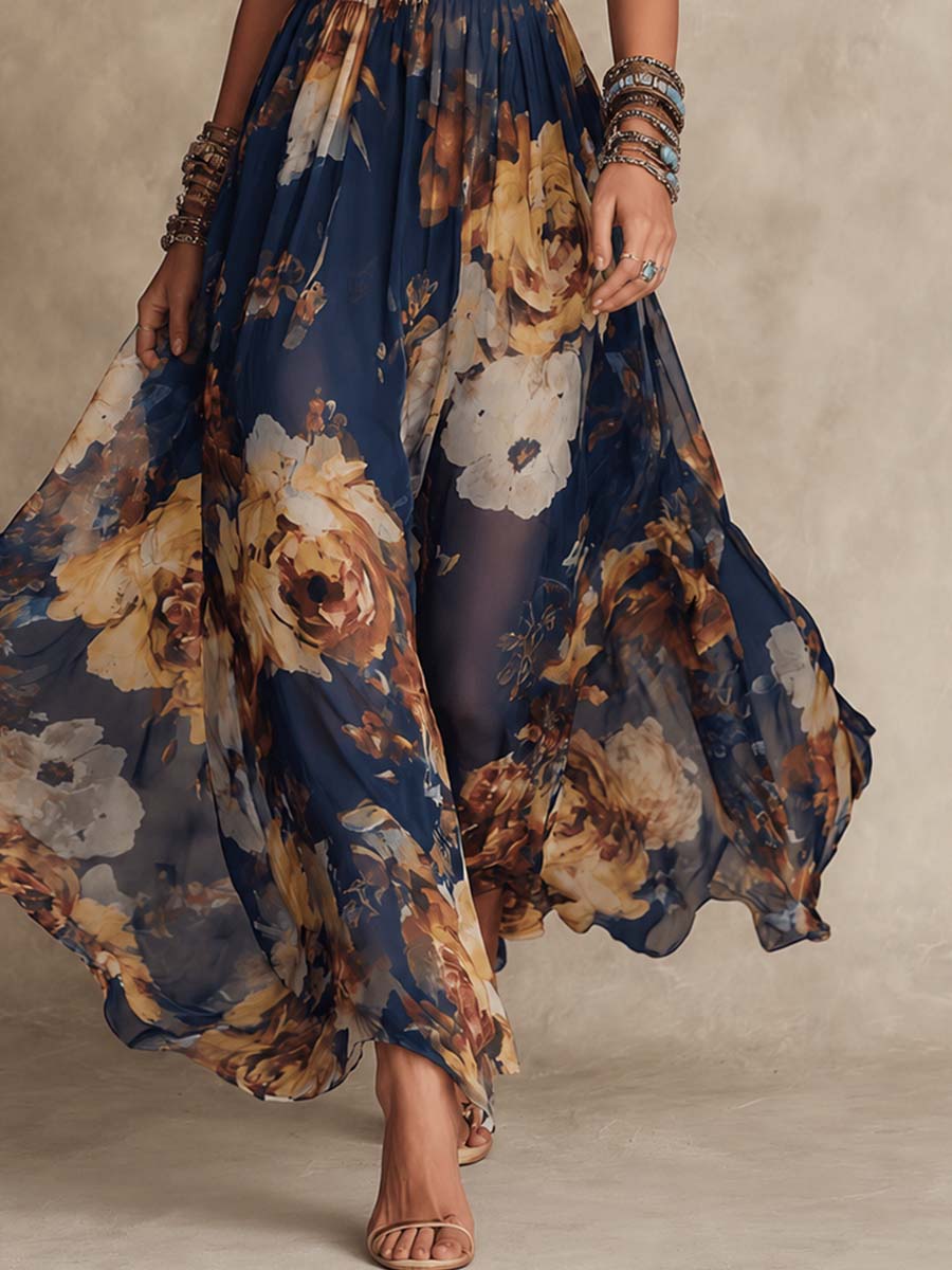Miane - Robe Maxi Florale avec Bretelles