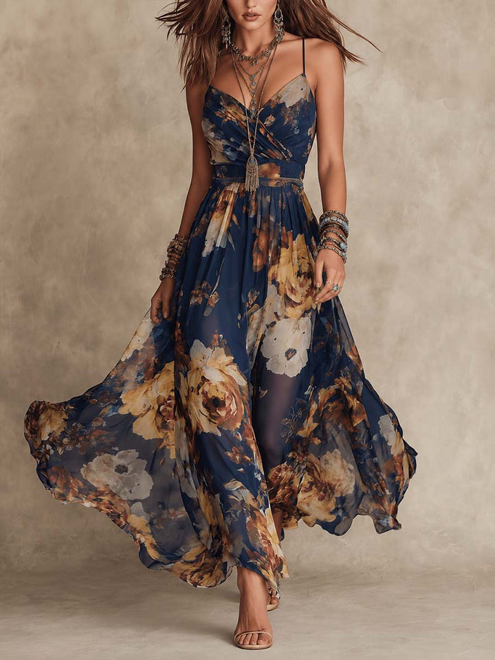 Miane - Robe Maxi Florale avec Bretelles