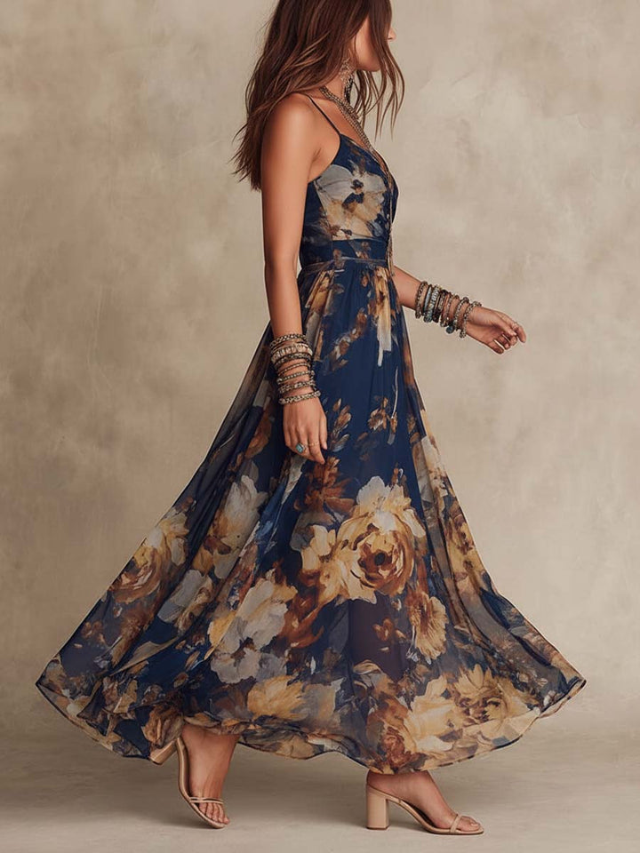 Miane - Robe Maxi Florale avec Bretelles