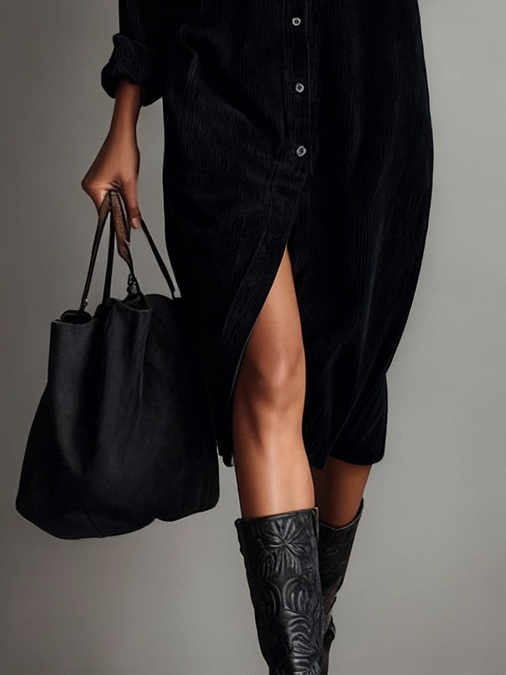 Maliah - Robe Midi en Velours Côtelé