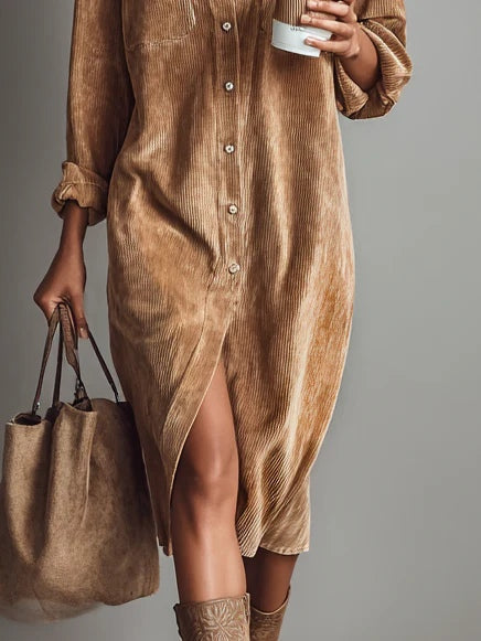 Maliah - Robe Midi en Velours Côtelé