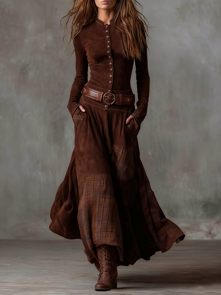 Jill – Robe Maxi Effet Suède Avec Ceinture