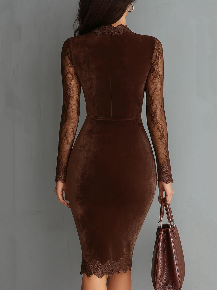 Aurélia - Robe Mini en Velours avec Manches en Dentelle