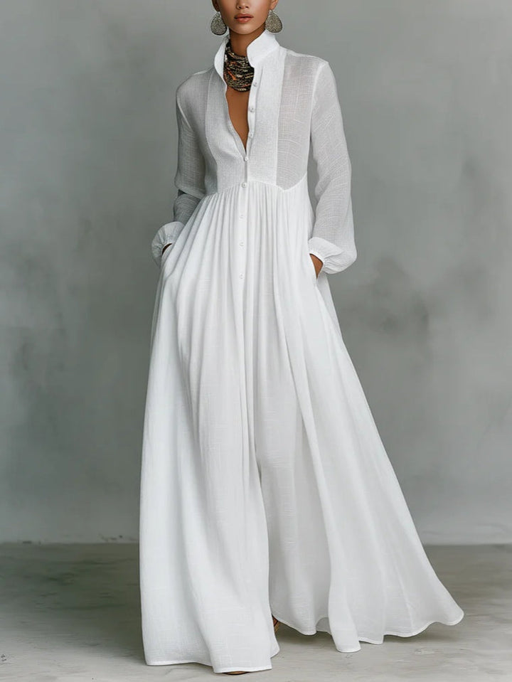 Léonie - Robe Maxi Minimaliste avec Col Montant