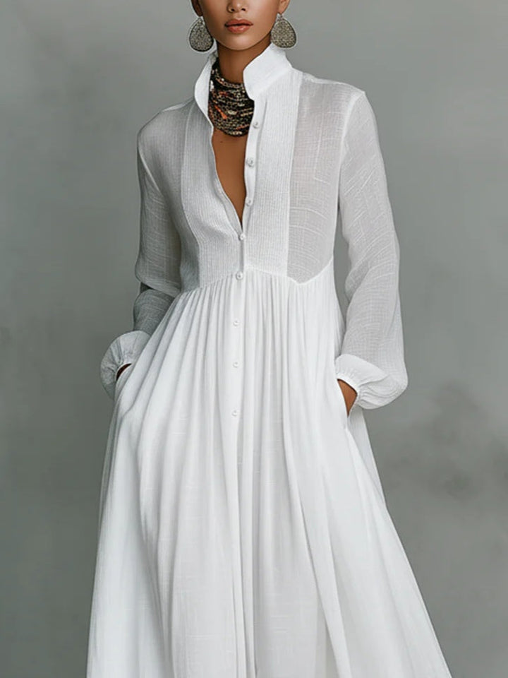 Léonie - Robe Maxi Minimaliste avec Col Montant