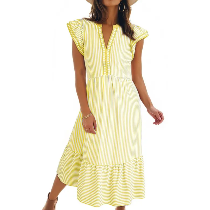 Ruby - Robe Midi à Volants Rayée et Aérée