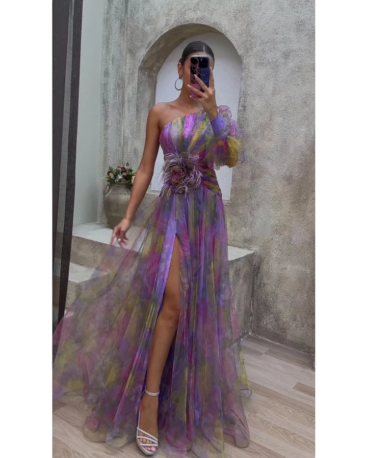 Olive - Robe Asymétrique à Une Manche avec Fente