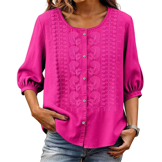 Lorrie - Blouse en coton et lin brodée