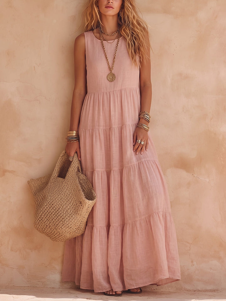 Mildred - Robe maxi sans manches en coton et lin