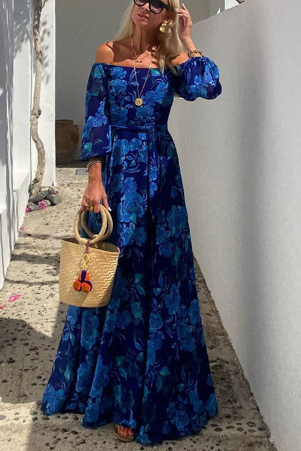 Kristie - Robe Longue avec Imprimé Floral et Manches Décolleté