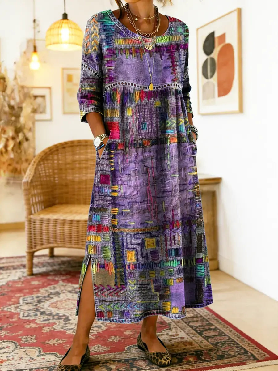 Robe en Denim Ruby avec Patchwork Ethnique
