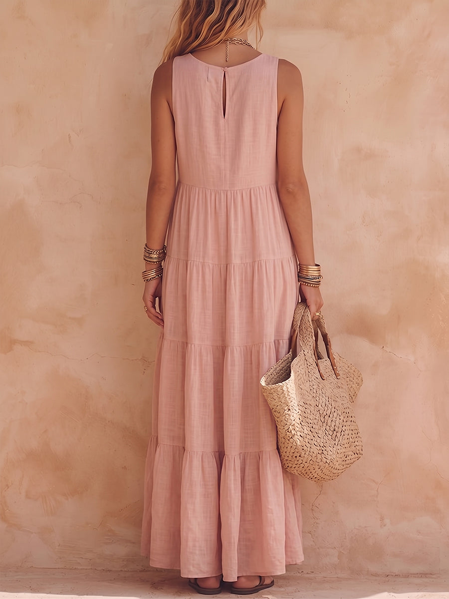 Mildred - Robe maxi sans manches en coton et lin