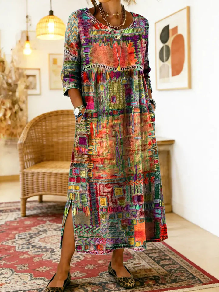 Robe en Denim Ruby avec Patchwork Ethnique