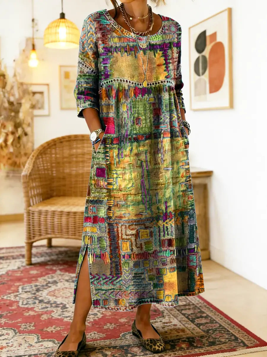 Robe en Denim Ruby avec Patchwork Ethnique