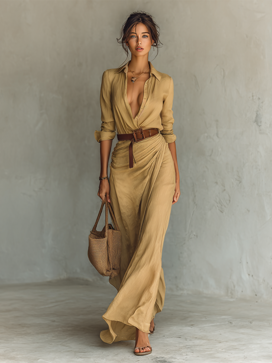 Conie – Robe Maxi Longue avec Col Revers