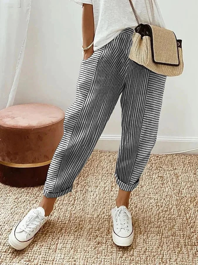 Amynelle | Pantalons Rayés Coupe Lâche Pantalons d'Été Croppés