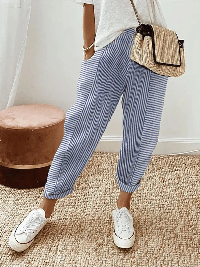 Amynelle | Pantalons Rayés Coupe Lâche Pantalons d'Été Croppés