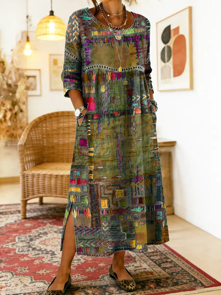 Robe en Denim Ruby avec Patchwork Ethnique