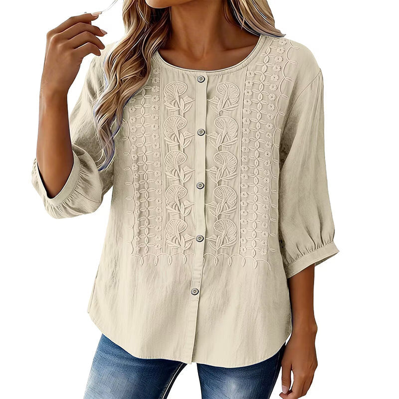 Lorrie - Blouse en coton et lin brodée