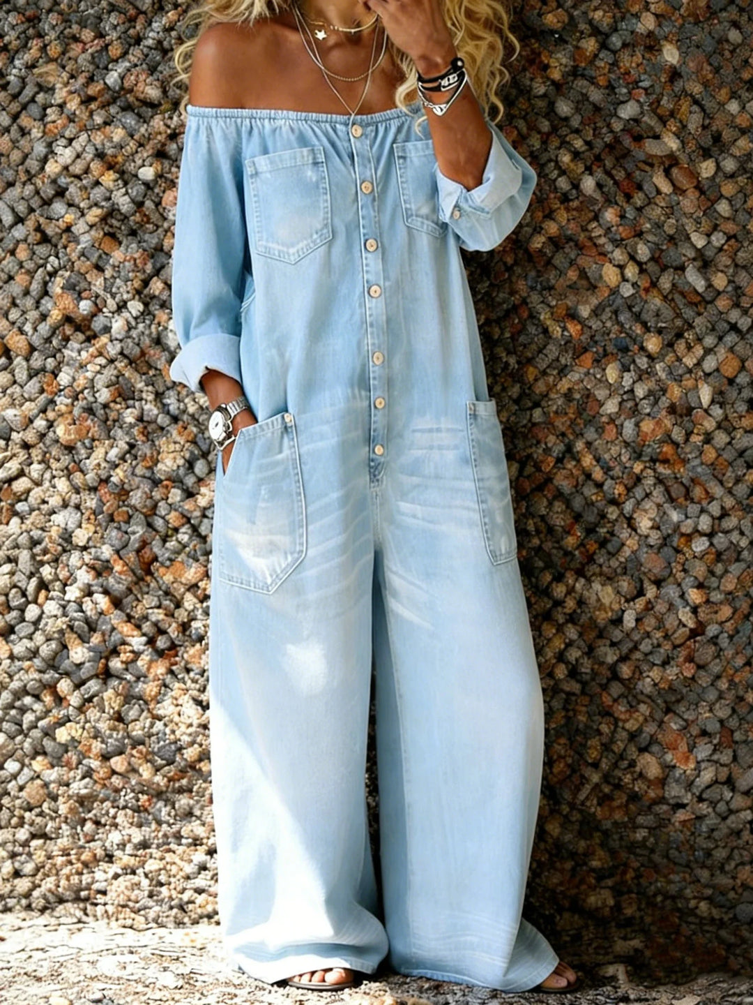 Lena – Combinaison en Jean Off-Shoulder